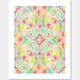 Soft Neon Pastel Boho Pattern Posters and Art